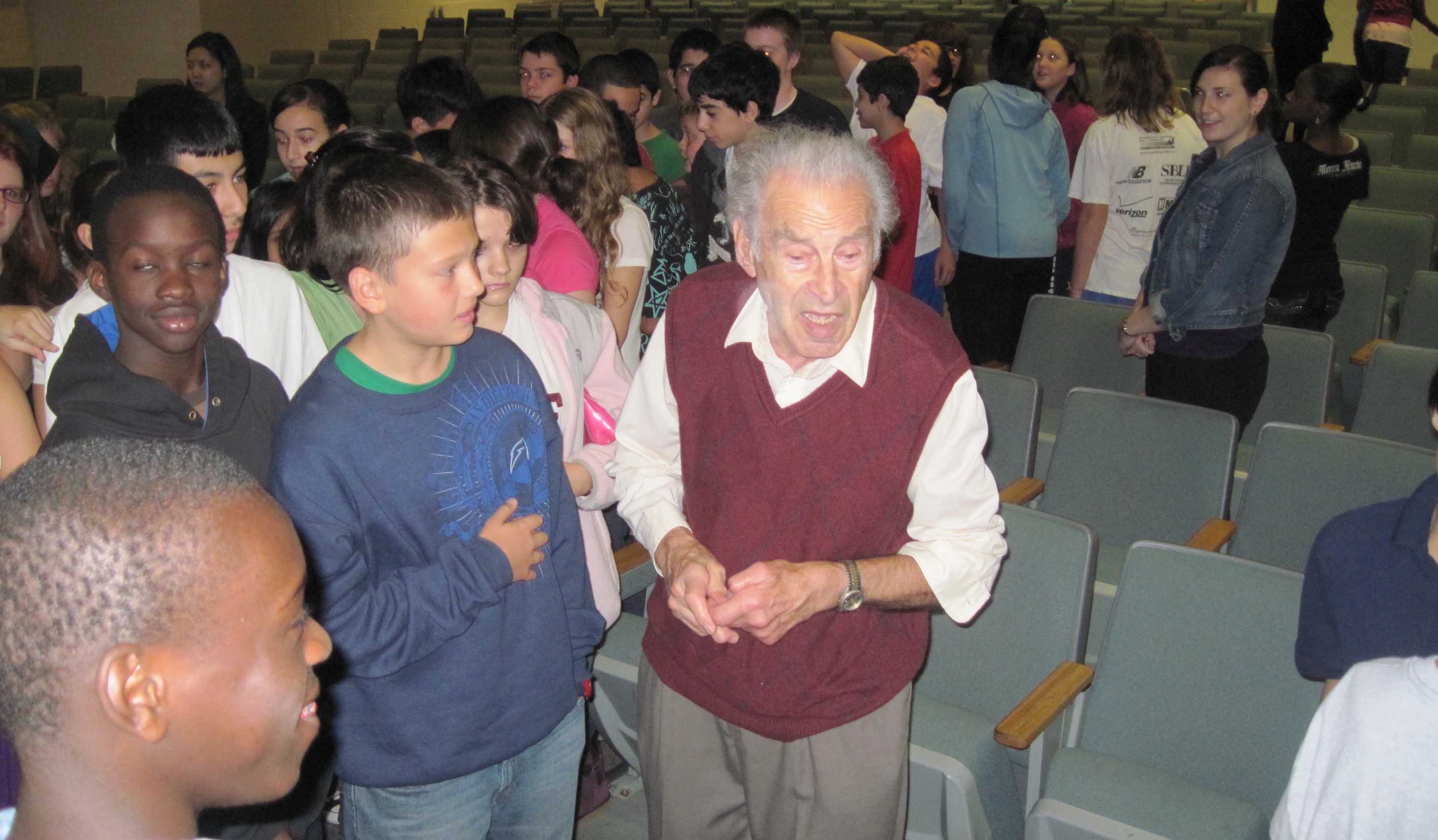 Edgar Krasa -- a prisoner in Terezin and Auschwitz during World War II -- discusses the Holocaust with eighth-graders at Watertown Middle School Oct. 28, 2010.