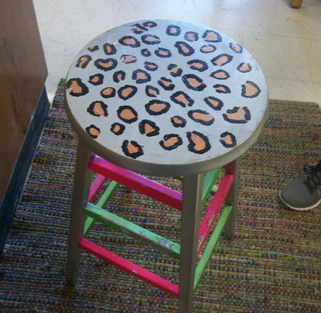 A newly decorated stool belonging to art teacher Elizabeth Donnellan at Watertown Middle School.