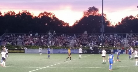 Fans at sold-out Soldiers Field Soccer Stadium enjoy a marvelous sunset during the Breakers  2-1 win over the Washington Spirit on Saturday, Aug. 8, 2015.