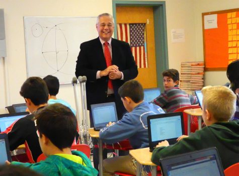 Dr. John Brackett, the Watertown Public Schools interim superintendent, speaks with Watertown Splash reporters in the newsroom at Watertown Middle School on Nov. 16, 2016. 