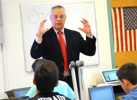 Dr. John Brackett, the Watertown Public Schools interim superintendent, speaks with Watertown Splash reporters in the newsroom at Watertown Middle School on Nov. 16, 2016. 