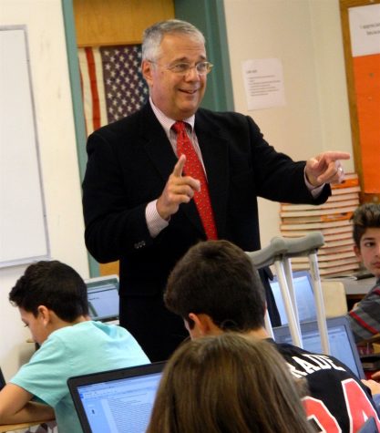 Dr. John Brackett, the Watertown Public Schools interim superintendent, speaks with Watertown Splash reporters in the newsroom at Watertown Middle School on Nov. 16, 2016. 