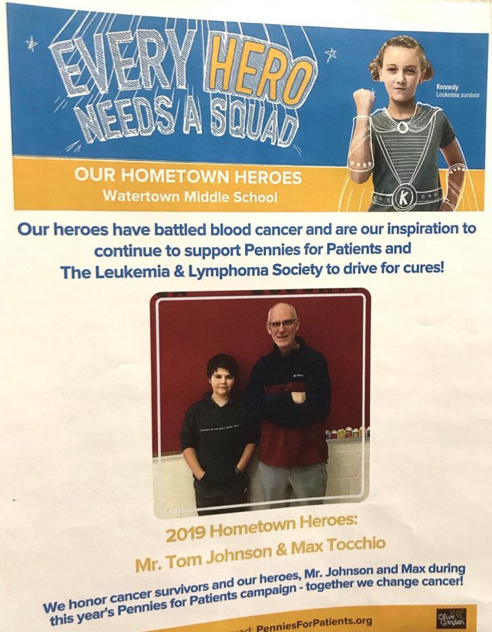 One of the posters promoting the 2019 Pennies for Patients drive, highlighting cancer survivors Tom Johnson (eight) and Max Tocchio.